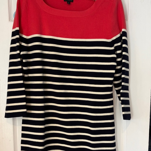 Talbots Coral and Navy Striped  Long Sleeve Dress - Picture 4 of 7